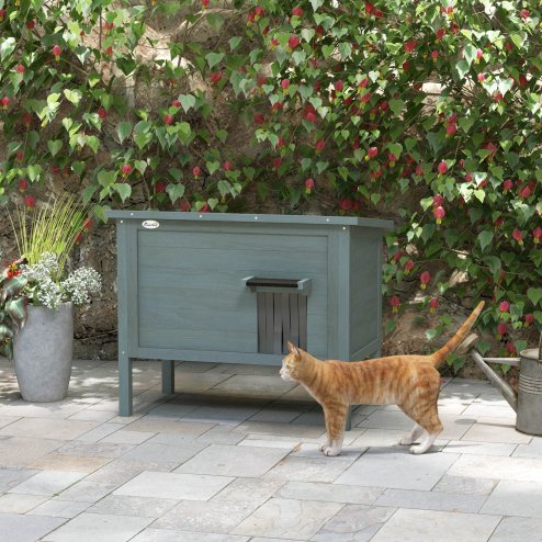 PawHut Outdoor Cat House, Feral Insulate Wooden Kitten House with Removable Floor, Water-Resistant Openable Roof, 85 x 50 x 68.5cm - Charcoal Grey