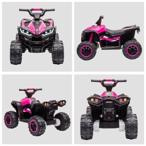 HOMCOM 12V Electric Quad Bike for Kids Ride On Car Toy, with Forward Reverse Functions, LED Headlights, Music, for Ages 3-5 Years - Pink