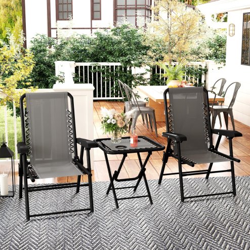 Outsunny 3 Pieces Garden Bistro Set, Folding Table and Chairs Set, Metal Garden Furniture Set with Cup Holders for Outdoor, Patio, Balcony, Dark Grey