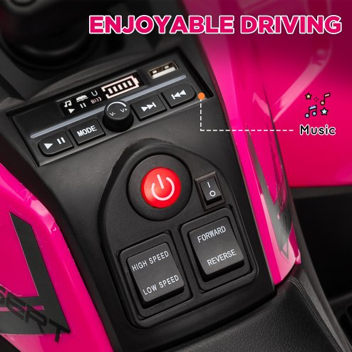 AIYAPLAY 12V Kids Electric Ride on ATV, Battery Powered Quad Bike with 4 Suspension Wheels, Forward Reverse Function, Headlights, Music, Storage Basket, for Ages 3-5 Years, Pink