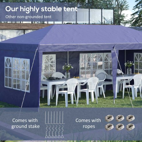 Outsunny 3 x 6m Garden Pop Up Gazebo, Height Adjustable Marquee Party Tent with Sidewalls, Storage Bag, Blue