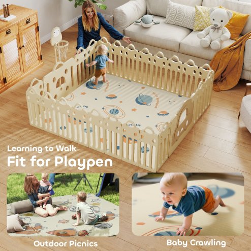 AIYAPLAY Baby Play Mat Double Sided, Foldable & Reversible Activity Playmat, Waterproof Kids Foam Crawling Mat for Outdoor Indoor Playtime Picnics, 196 x 176 x 1.5cm, Astronaut & Planet Theme