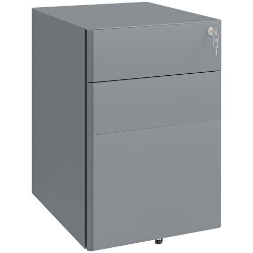 Vinsetto 3-Drawer Mobile Filing Cabinet, Steel Lockable File Cabinet for A4, Legal, Letter, Compact Under Desk Storage Unit with Pre-Assembled Body Except Wheels for Home Office, 39 x 48 x 59cm, Grey