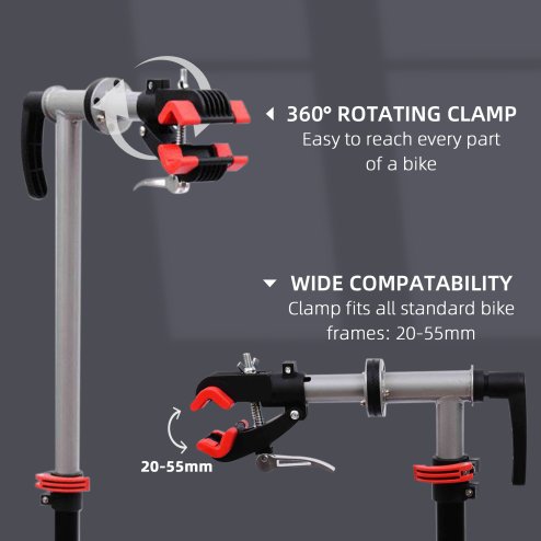HOMCOM Bike Repair Stand Workstation, Bicycle Maintenance Workstand, Height Adjustable, with Tool Tray & 360 Rotating Adjustable Clamp for Home Mechanic Workshop
