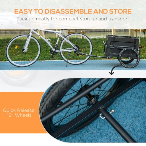HOMCOM Bike Trailer, Bicycle Cargo Trailer Cart, Bike Wagon with 65L Foldable Storage Box, Big Pneumatic Tyres and Safe Reflectors, Max Load 40KG, Black