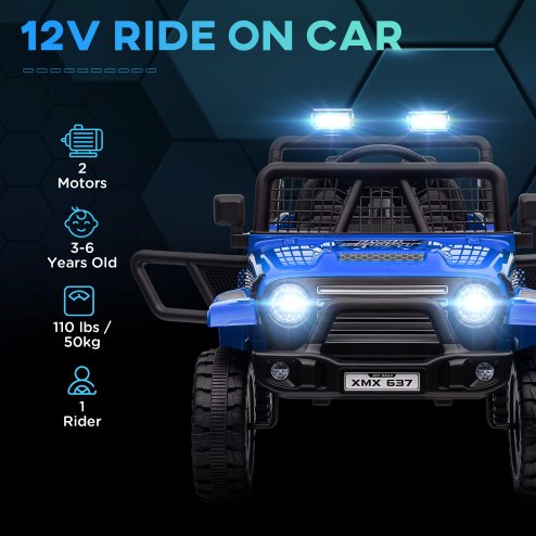 AIYAPLAY Kids Ride On Car, 12V Battery Powered Electric Truck with 4 Spring Suspension Wheels, Parental Remote Control, Music Horn LED Lights, Blue