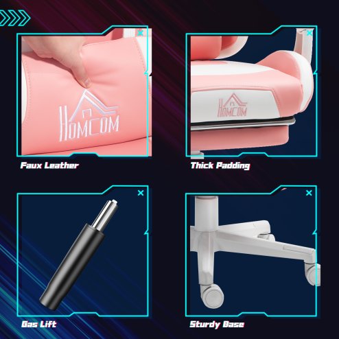 HOMCOM Gaming Chair for Adults with Cat Ears, Faux Leather Reclining Computer Chair with Footrest, Lumbar Support and Headrest, Height Adjustable Swivel Seat, Pink