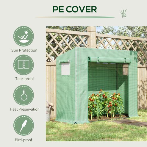 Outsunny Tomato Greenhouse Walk-in Garden Greenhouse with Pent Roof, Roll-up Door, Mesh Window for Plants Flowers Herbs Grow, 200 x 76 x 168 cm, Green
