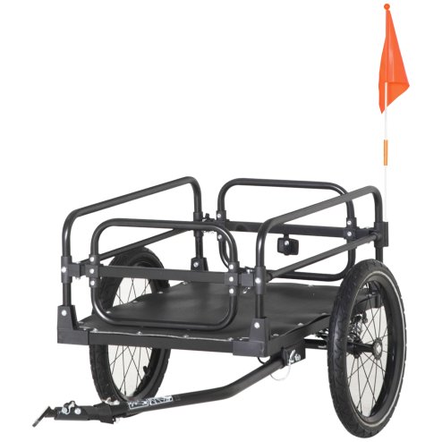 HOMCOM Steel Bike Trailer with Triple Safety Features, Wagon Bicycle Trailer with Suspension, 2 Wheels Outdoor Storage Carrier, 40kg Max Load, Black Image