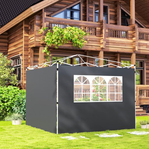 Outsunny 3 Meters Gazebo Replaceable Exchangeable Side Panel Wall Panels Walls With Window, Dark Grey Image