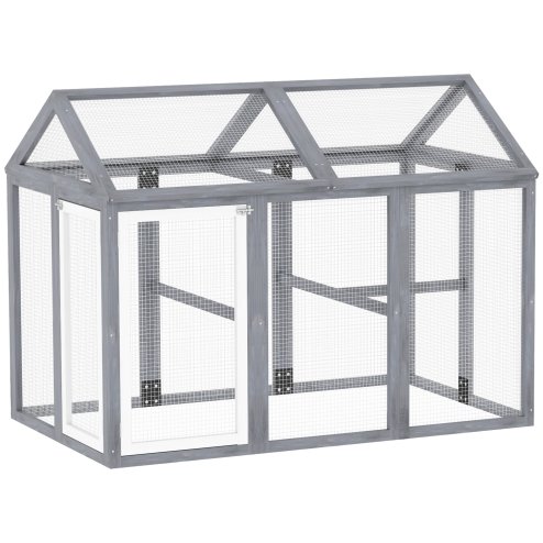 PawHut Large Chicken Run, Wooden Chicken Coop, Pet Playpen w/ Combinable Design - Grey