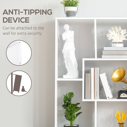 HOMCOM 8-Tier Freestanding Bookcase w/ Melamine Surface Anti-Tipping Foot Pads Home Display Storage Grid Stand Bedroom Living Room Furniture Modern Style 