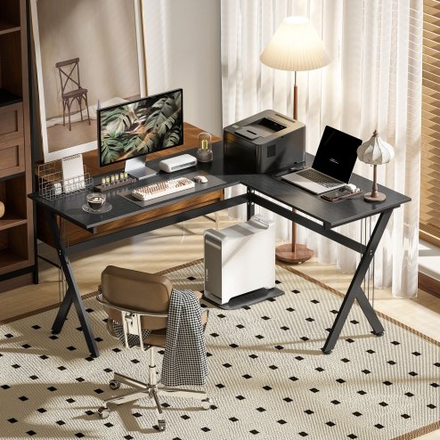 HOMCOM L Shaped Gaming Desk, 155 x 130cm Corner Computer Desk with CPU Stand for Home Office, Study Workstation, Black