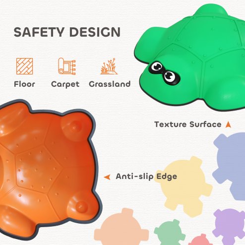 AIYAPLAY Balance Stepping Stones, 6-Piece Turtle-Shaped Stackable River Stones with Non-Slip Edge, Indoor Outdoor Obstacle Course for Kids Age 3-8 Years, Multicoloured