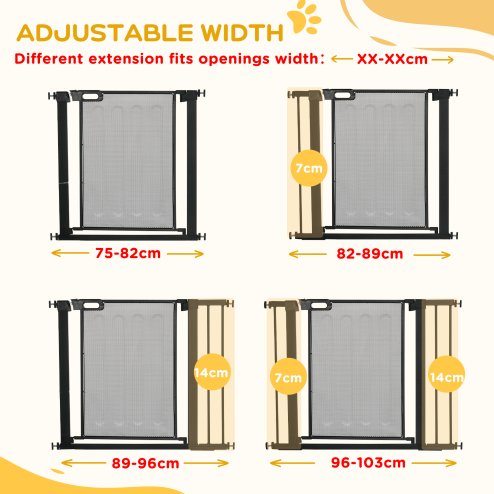 PawHut Pressure Fit Safety Gate for Doorways and Staircases, Dog Gate w/ Auto Closing Door, Pet Barrier for Hallways w/ Double Locking, Openings 75-103CM - Black