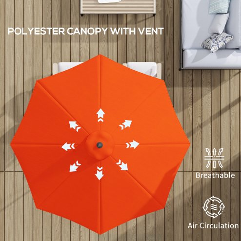 Outsunny 3 m Garden Parasol Umbrellas, Outdoor Sun Shade with 8 Ribs, Tilt and Crank Handle for Balcony, Bench, Garden, Orange