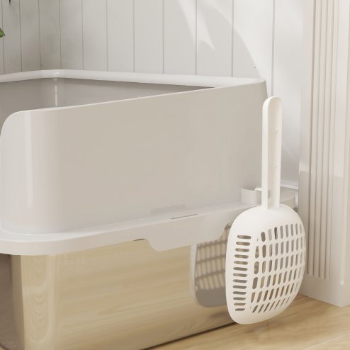 PawHut Stainless Steel Litter Box, High Sided Metal Cat Litter Tray with Detachable Rim, Scoop, Easy Cleaning, Odour-Resistant, 60 x 40 x 28 cm