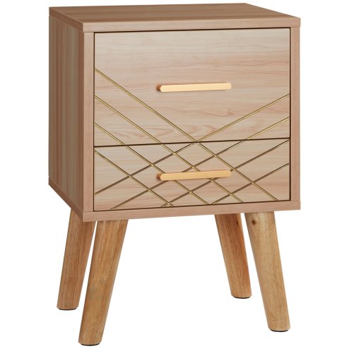 HOMCOM Bedside Table, Bedside Cabinet with 2 Drawers, Nordic Side Table with Wood Legs, Nightstand for Bedroom, Natural