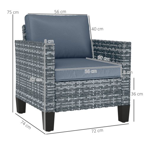Outsunny Single Seater Rattan Garden Armchair, PE Wicker Rattan Chair with Armrests and Cushions, Garden Chair with Galvanised Steel Frame for Conservatory, Porch, Light Grey