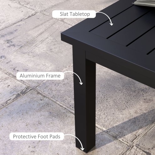 Outsunny Aluminium Outdoor Coffee Table, Rectangular Patio Side Table with Slat Tabletop for Indoor, Garden, Balcony, 100cm x 60 cm, Black