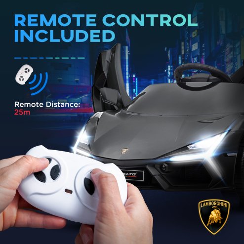 AIYAPLAY Lamborghini Revuelto Licensed Electric Car for Kids with Butterfly Doors, 12V Kids Electric Ride On with Suspension, Remote Control, LED Lights, Horn, USB, MP3 for 3-5 Years, Black