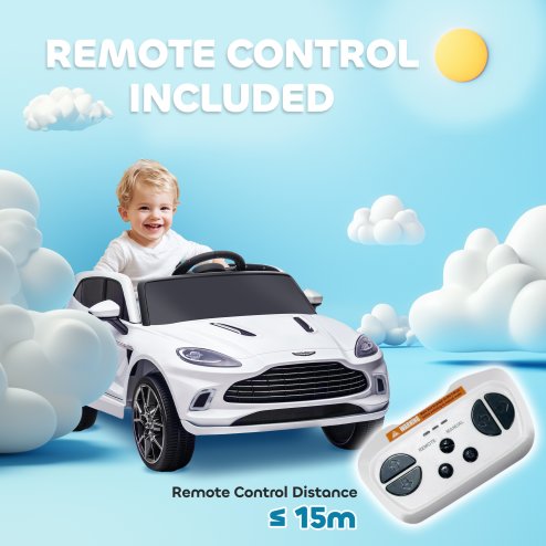 AIYAPLAY Aston Martin DBX Licensed 12V Kids Ride on Car, Kids Electric Car with Remote Control, 4 Suspension Wheels, LED Lights, Music, Horn, Slow Start, for Ages 3-6 Years, White