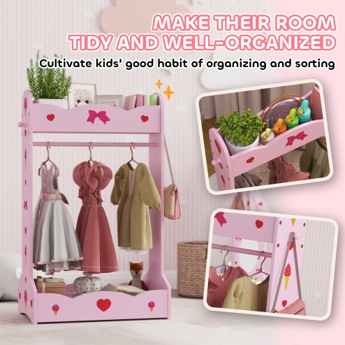 AIYAPLAY Kids Clothes Rail, Dress Up Rail with Top, Bottom Storage Shelves, for Bedroom, Kids Room, Nursery, 70 x 37 x 103cm, Hot Pink