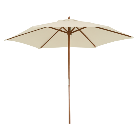 Outsunny 2.5m Wood Garden Parasol Sun Shade Patio Outdoor Wooden Umbrella Canopy, Table Market Umbrella with Vent, 38mm Pole, Rope Pulley Mechanism, Cream White