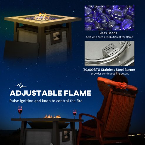 Outsunny Propane Gas Fire Pit Table, 50000 BTU Smokeless Firepit Outdoor Patio Heater with Waterproof Cover, Glass Beads and Lid, 71 x 71 x 66.5cm, Dark Grey