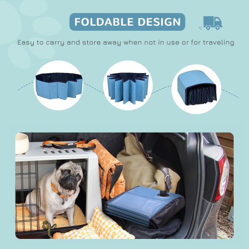 PawHut Foldable Dog Paddling Pool Pet Cat Swimming Pool Indoor/Outdoor Collapsible Summer Bathing Tub Shower Tub Puppy Washer (120 x 30H cm, Blue)