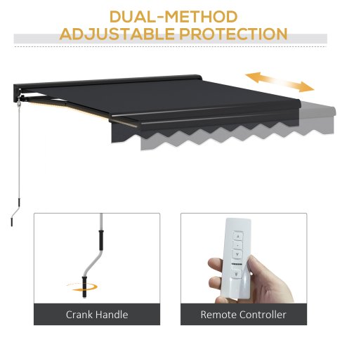 Outsunny 2.5 x 2m Electric Awning with LED Light and Remote Controller, Aluminium Frame Retractable Awning Half Cassette Sun Canopies for Garden Patio Deck Door Window