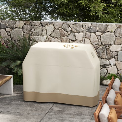 Outsunny BBQ Cover for Rectangular Gas Grill, 300D Oxford Fabric Barbecue Covers, Waterproof UV Protection Rip-Proof, with Windproof Buckles, Beige, 152 x 66 x 115cm