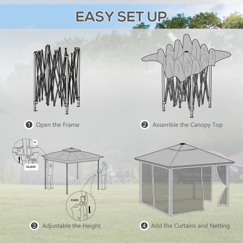 Outsunny 3 x 3(m) Pop Up Gazebo with Sides, 20 Solar-Powered LED Lights, Netting, Roller Bag, 4 Weight Bags, Marquee Party Tent, Height Adjustable Instant Event Shelter, Grey
