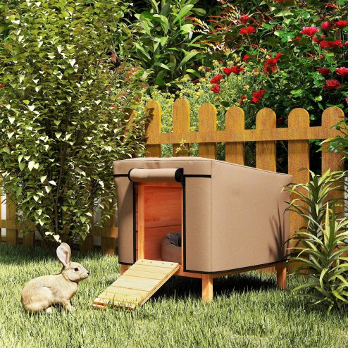 PawHut Rabbit Hutch Cover, Guinea Pig Hutch Cover, for Model X-D2-0047 & Similar Models, 43 x 52 x 37cm, Brown