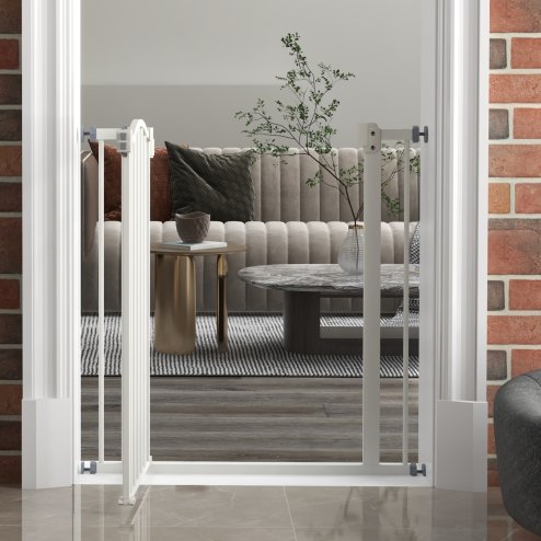 PawHut Pressure Fit Dog Stair Gate No Drilling Safety Gate Auto Close for Doorways, Hallways, 74-80cm Adjustable, 78cm Tall, White