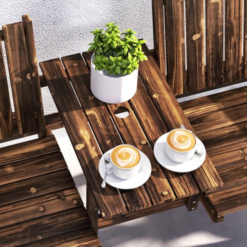 Outsunny 2-Seater Wooden Garden Bench, Antique Loveseat Chair with Table & Parasol Hole, Outdoor Bench for Porch, Patio, Carbonised Finish