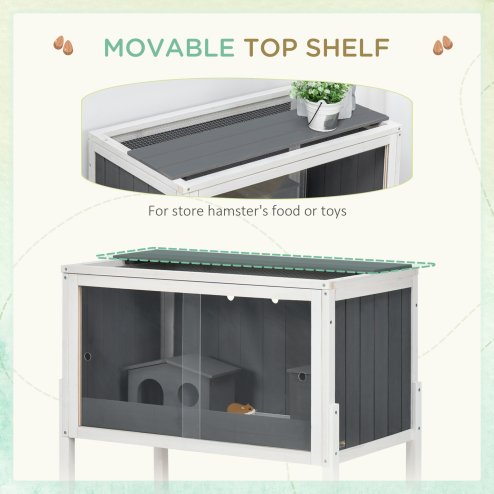 PawHut Wooden Hamster Cages for Hamsters, Gerbils, Rutin Chickens, Small Animal Habitats with Shelf, 82 x 45 x 81cm - Dark Grey