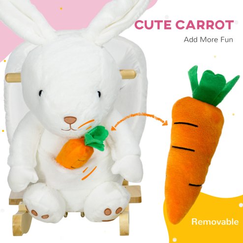 HOMCOM Kids Rocking Horse, Plush Rabbit-Shaped Baby Rocking Animal w/ Carrot Toy, Safety Harness, Realistic Sounds, Foot Pedals, for Toddlers Aged 18-36 Months - White