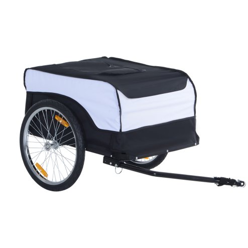 HOMCOM Bike Trailer Cargo in Steel Frame Extra Bicycle Storage Carrier with Removable Cover and Hitch (White and Black) Image