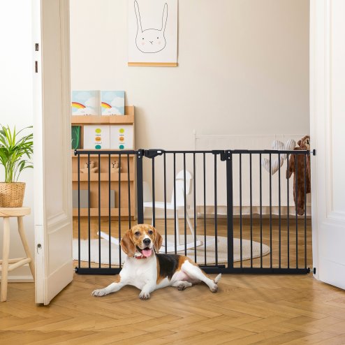 PawHut Dog Gate Stair Gate Pressure Fit Pets Barrier Auto Close for Doorway Hallway, 74-148cm Wide Adjustable, Black