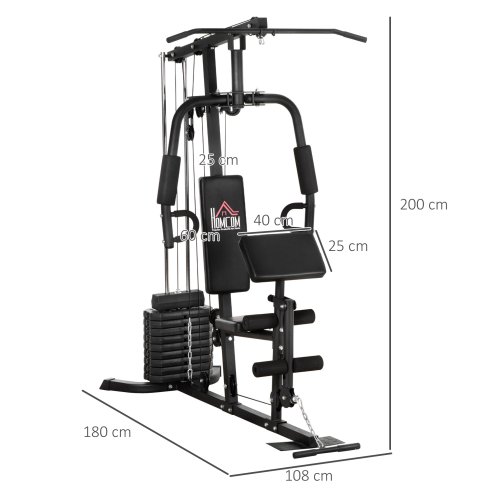 HOMCOM Multi Gym Equipment, Multifunction Home Gym Machine with 45kg Weight Stack, for Lat Pulldown, Leg Extensions, Preacher Bicep Curls, Triceps Pulldowns, Chest Press, Strength Training