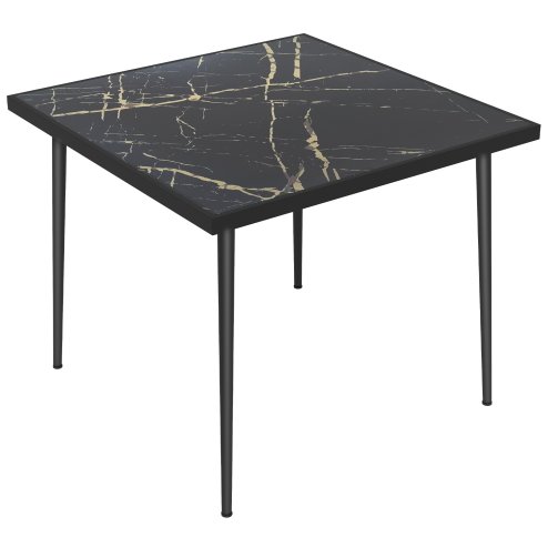 Outsunny Outdoor Dining Table for 4, Square Garden Table with Marble Effect Tempered Glass Top and Steel Frame for Balcony, Patio, 90cm x 90cm, Black