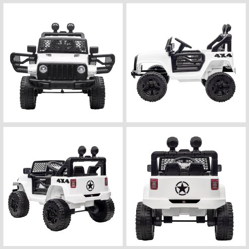 HOMCOM Kids Electric Ride On Car 12V Off Road Toy with Parental Remote Control 2 Motors Horn Lights Suspension Wheels for 3-6 Years Old White