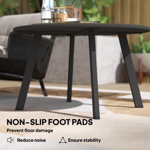 Outsunny 70cm Round Coffee Table, Outdoor Garden Table with Non-Slip Foot Pads and Metal Frame for Garden, Terrace, Balcony, Living Room, Black