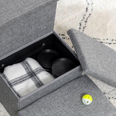 PawHut Dog Steps for Bed, 3 Step Pet Stairs with Kitten House and 2 Storage Boxes, 3 in 1 Dog Ramp for Sofa with Washable Plush Cushion, Light Grey