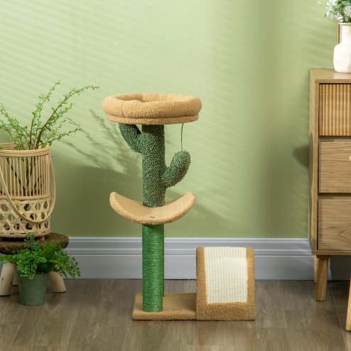 PawHut Cat Tree, 72cm Cat Scratching Post with Bed, Kitty Activity Centre, Cat Climbing Tower with Ball Toy Curved Scratching Pad, Brown