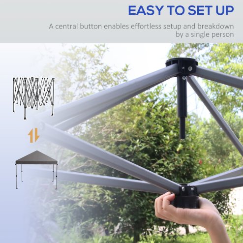 Outsunny 3 x 3(m) Pop Up Gazebo, 1 Person Easay Setup Marquee Party Tent with 1-Button Push, Adjustable Straight Legs, Wheeled Bag, Stakes, Ropes, Sandbags, Instant Shelter, Grey