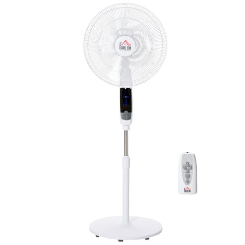 HOMCOM 16'' Pedestal Stand Fan, 3 Speed 3 Mode, 85 Degree Oscillation, LED Panel, 3M Remote Controller, Height Adjustable for Living Room, Bedroom, Garage, Office, Black and White