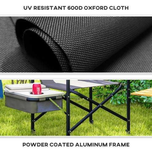 Outsunny Aluminium Directors Chair, Folding Camping Chair for Adults with Side Table, Cup Holder, Cooler Bag and Pocket, Up to 120 kg, Grey