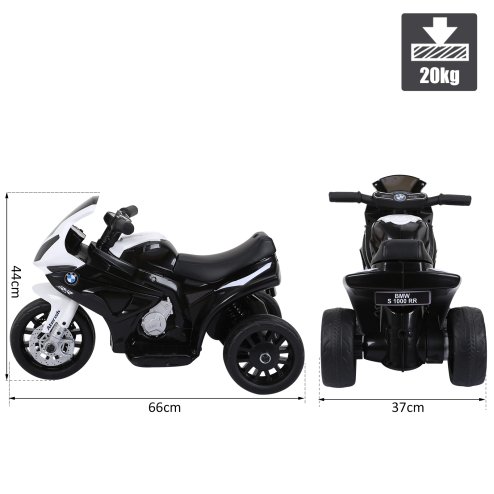 HOMCOM BMW S1000RR Licensed 6V Kids Electric Motorbike 3 Wheel Ride on Motorcycle w/ Headlights Music for 18-36 Months Black